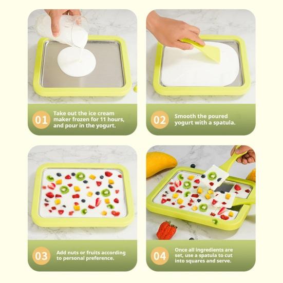 Fried Ice Machine Stainless Steel Large Freezing Tray with 2 Non-Stick Scrapers Fried Yogurt Maker