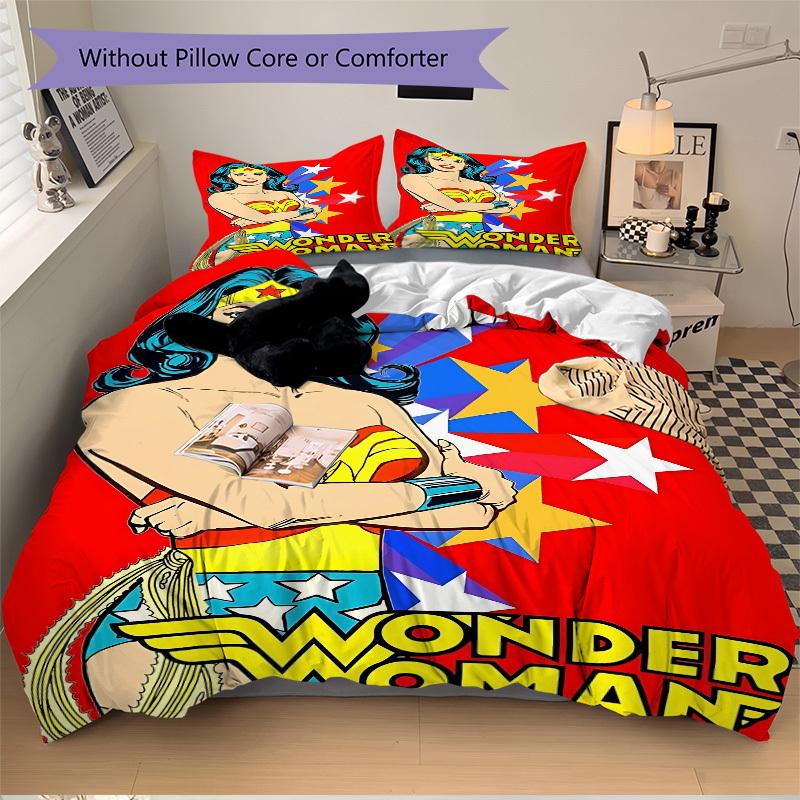 3pcs Wonder Woman, Superhero Cover Set,Soft Comfortable Duvet Cover,Guest Room (1*Duvet Cover + 2*Pillowcases, Without Core) Yy251024131