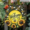 2D Flat, 1pc Vintage Honeycomb Bee & Sunflower Welcome Sign - Rustic Metal Wall Art with Golden/Yellow Honeybee Design, Welcome Lettering - Durable