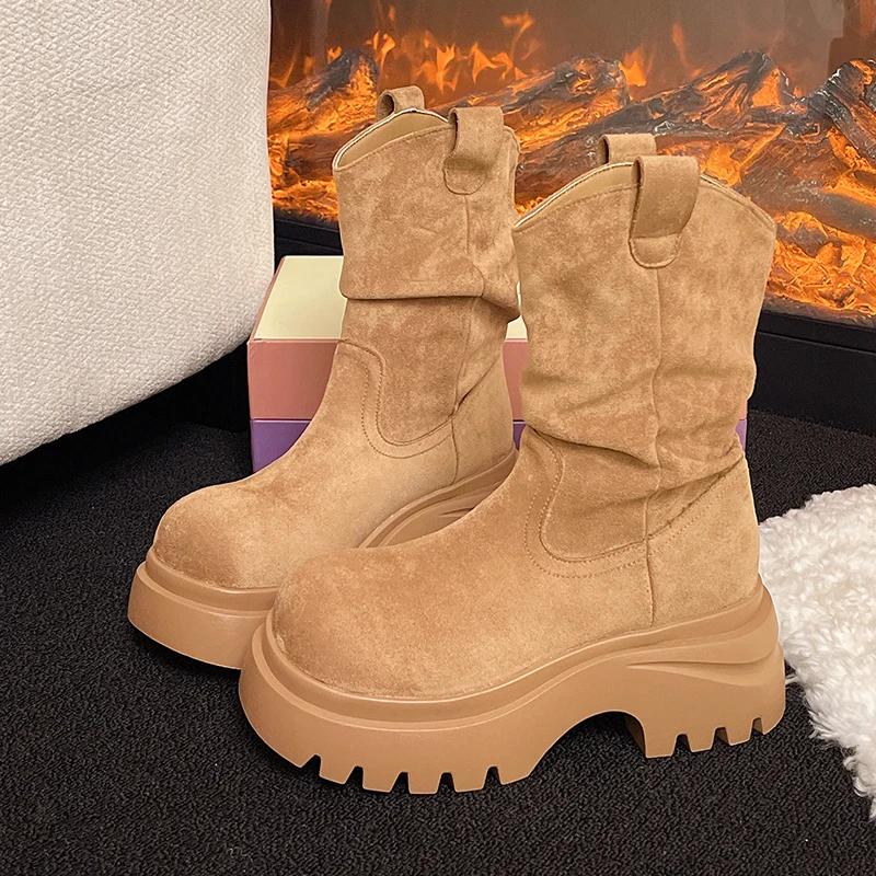 High Heels Stiefeletten Damen Designer Wildleder Schuhe Winter Neu Chelsea Boots Mode Plateau Casual Mujer Chelsea Stiefel