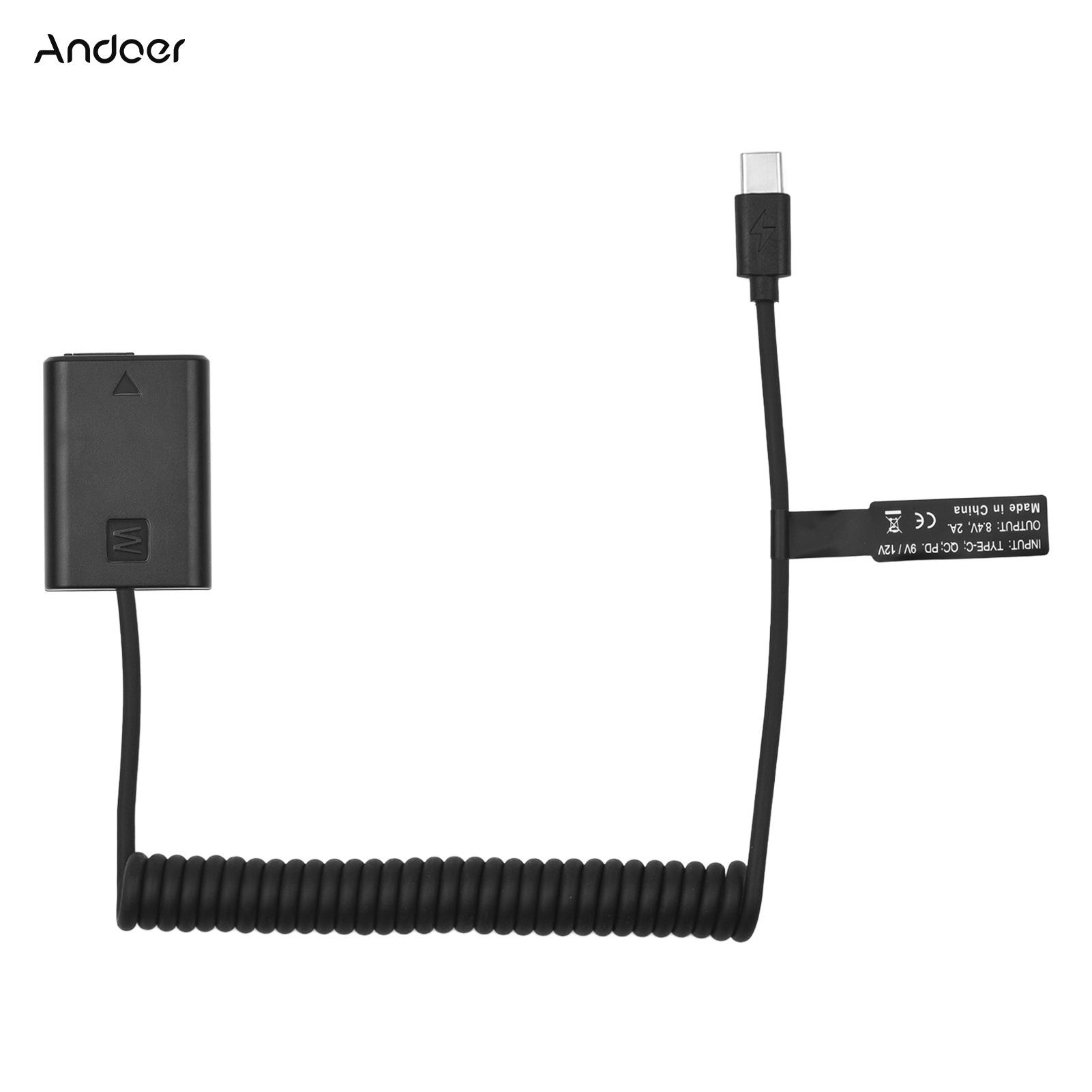 Andoer NP-FW50 Адаптер-пустышка USB-C для фиктивной батареи со сменным пружинным кабелем — фото 3