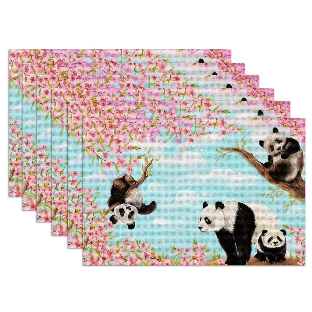 Spring Vintage Bird Placemats Set of 6, Chinoiserie Flower Linen Place Mat Washable Stain Resistant Table Mats for Farmhouse Kitchen 12x18 Inch