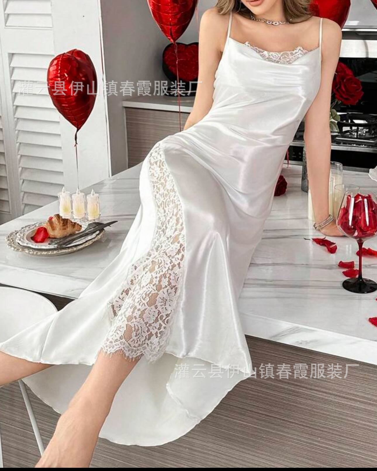 2026 summer new European and American style women s nightdress sexy suspender dress dress backless S белый
