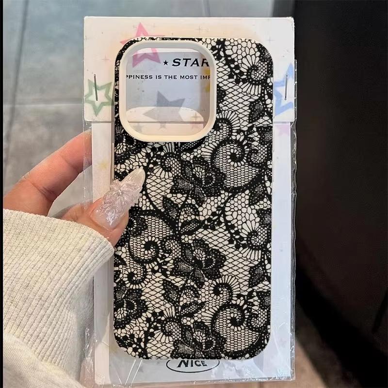 Black Lace Floral Trendy Pattern Phone Case For iPhone 17 Pro Max 16 15 14 13 12 11 XS Max X XR 7 8 Plus 16E 17 Air Bumper Cover