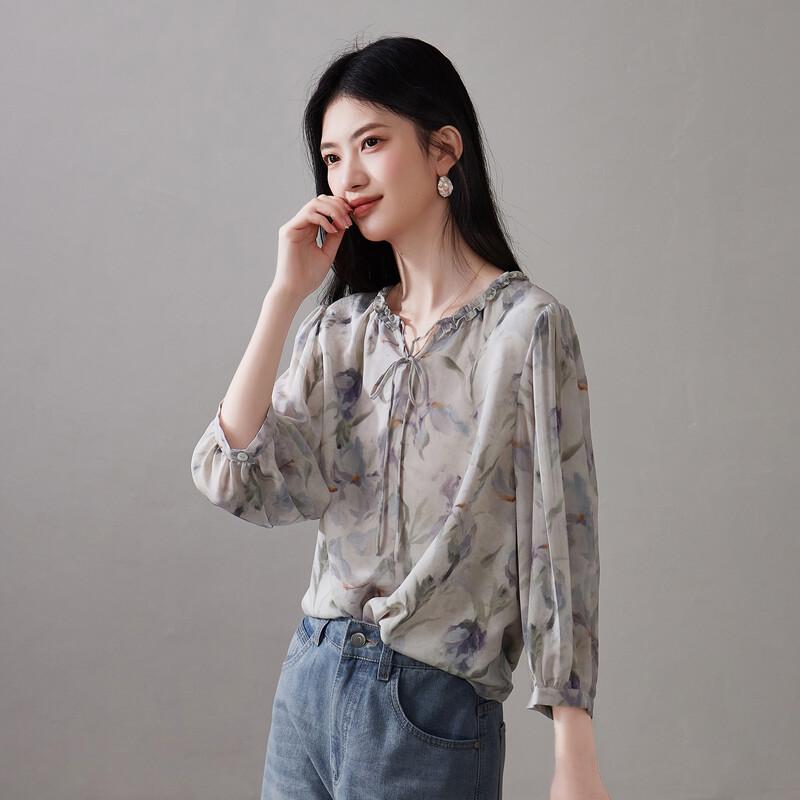 SOFSIL Women s Silk Ruffle Tie Printed Blouse XL