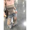 Kumikumi Pure Desire Style Set Sexy Tube Top Vest Women Summer Loose All-Match Age-Reducing Jeans Two-piece Set