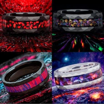 Bagues Élégantes en Acier Inoxydable avec Bords Multi-Diamants & Éléments Ciel Étoilé