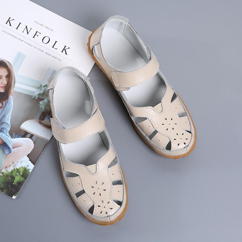 Летние женские сандалии большого размера женские закрытые пляжные туфли сандалии из натуральной кожи 35 бежевый 2159₽