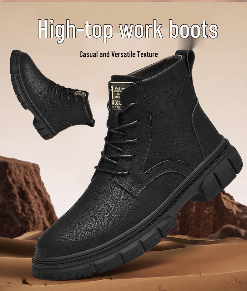 Men's Autumn Casual Big Head Leather High-Top Retro Work Boots - Fashion Motorcycle Boots