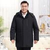 Mens Winter Mid-Long Down Jacket With Hood Warm Thick Puffer Coat Middle-Aged Senior Men Business Casual Style