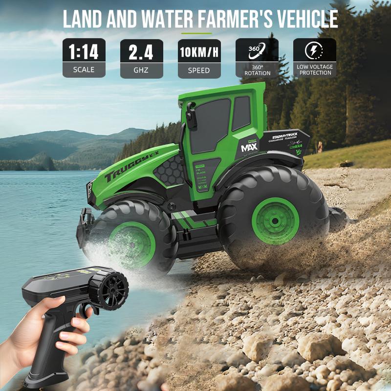 Non-Toxic Rc Amphibious Farming Truck 1/14 Car Tractor Trailer Waterproof Farm Cars Miniature Farmer Model Toy For Children Christmas Gift