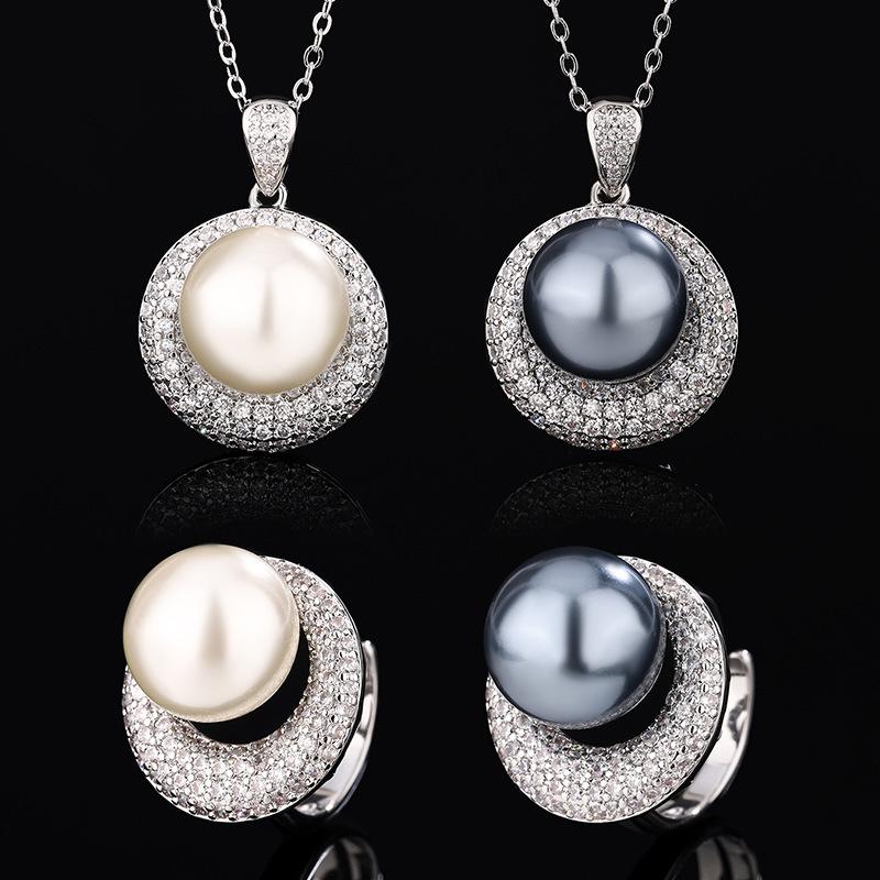 New Huabi Jewelry Copper Bottom Pearl Plated Fashion Retro Galaxy Moon Suit Female 14mm