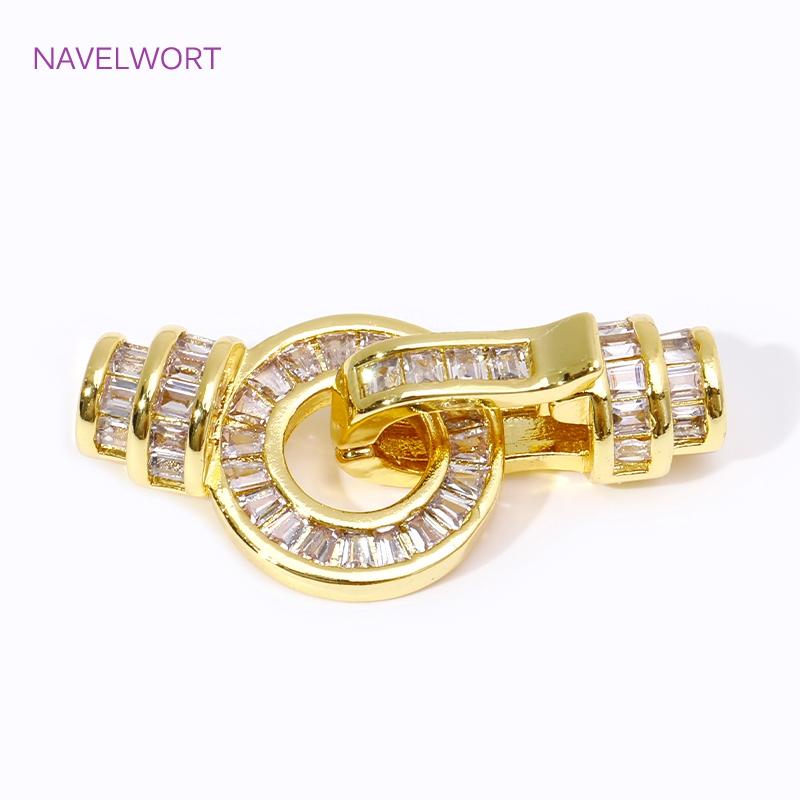 Shiny 18K Gold Plated Brass Zircon Connections Clasps Round Pearl Clasps Fasteners For DIY Bracelet Necklace Making Accessories