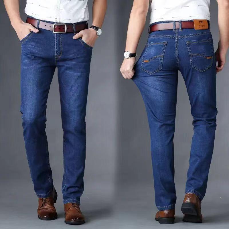 Men's High Waist Light Business Jeans - Summer 2026 Tencel Cotton Stretch Straight Leg