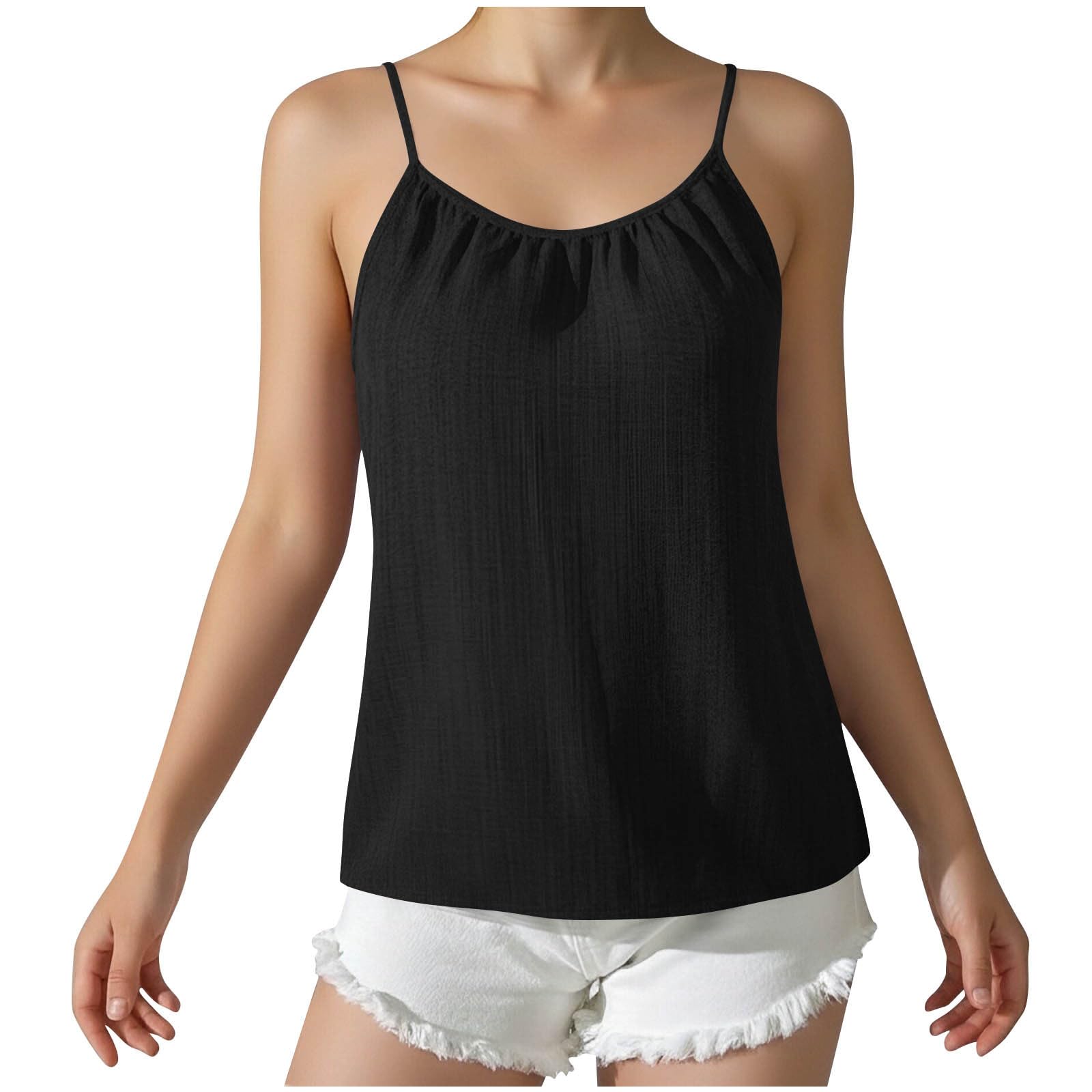 Women Sleeveless Camisole Casual Loose Fit  Linen Tank Tops L чёрный