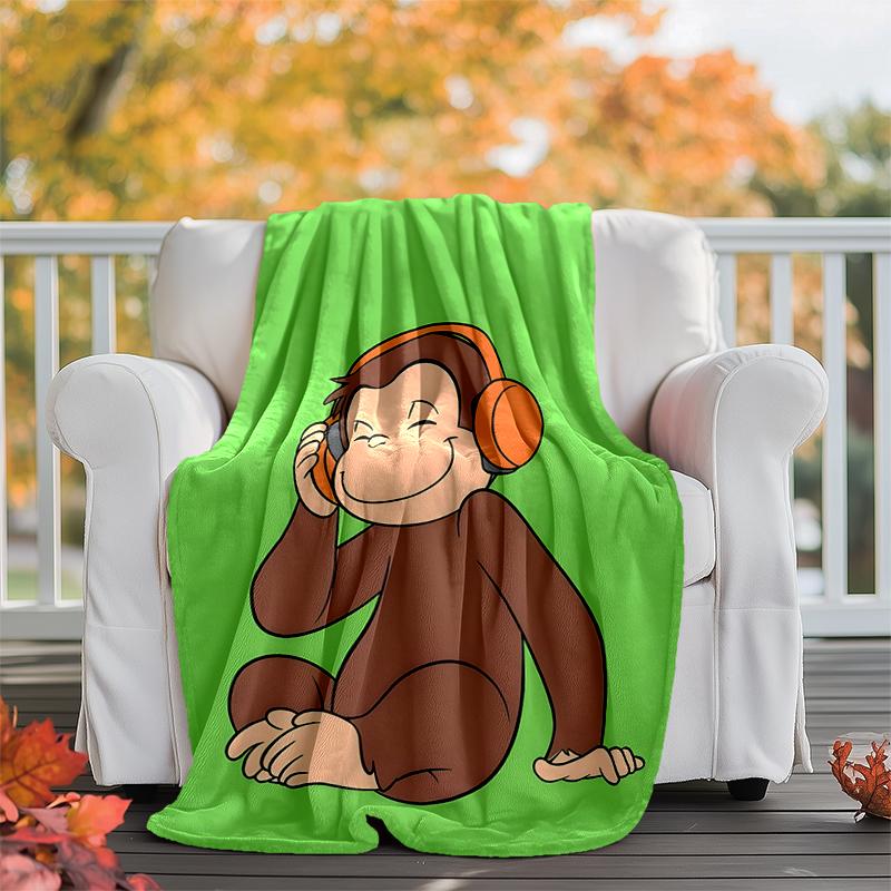 Curious George Flannel Blanket Soft Warm All-Season Throw, Design for Camping, Car Travel, Hiking Sofa, Bed, Office Perfect Gift for Parties