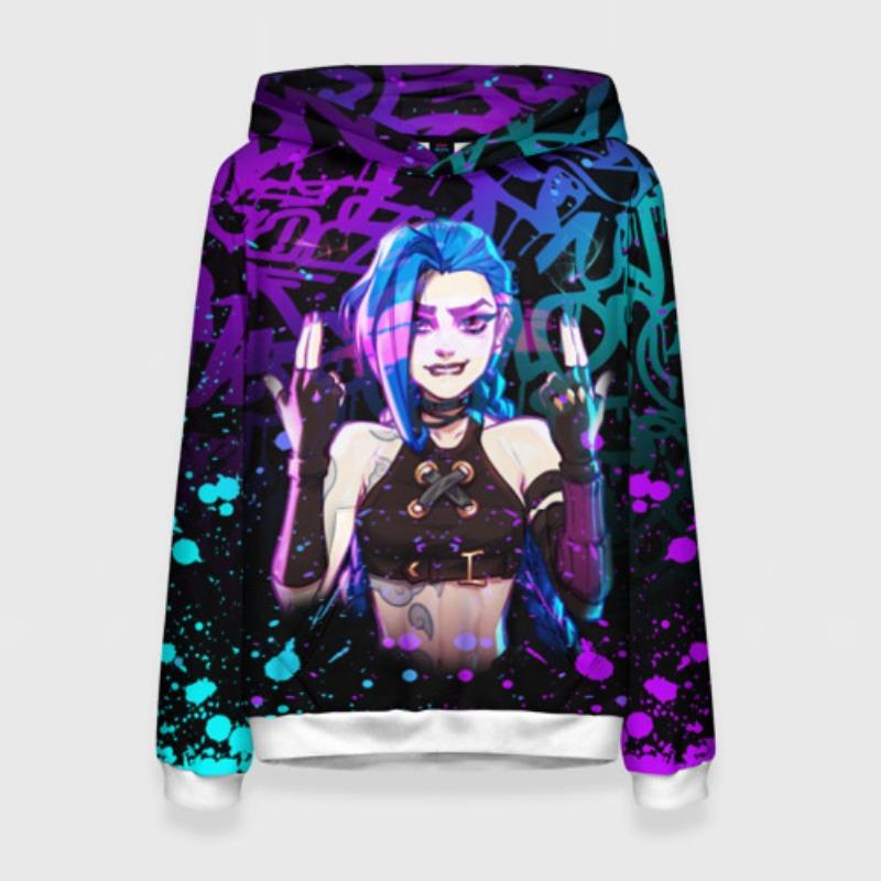 

Популярная аниме-толстовка Arcane League Jinx с капюшоном с 3D-принтом для мужчин/женщин, мультяшный спортивный костюм, толстовка с длинным рукавом, детский пуловер, мужская одежда L