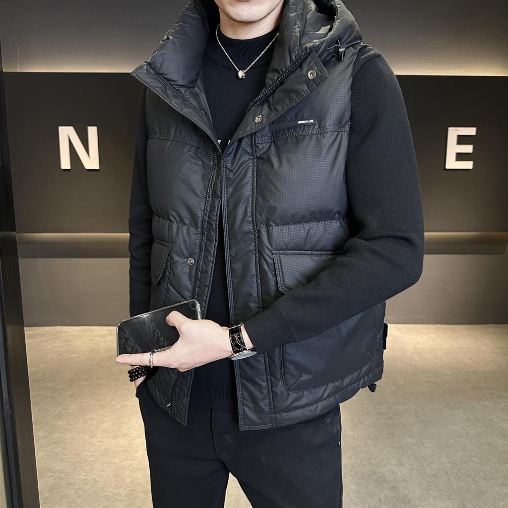 Trendy 2025 Men's Hooded Down Vest - Korean Style Autumn/Winter Outerwear