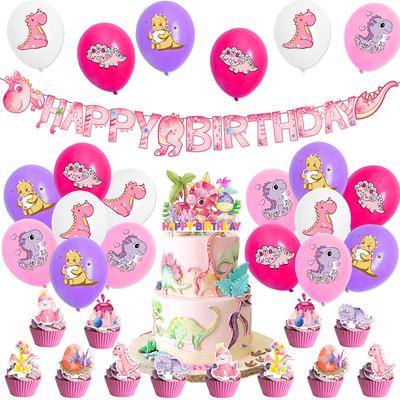 34 Stück Dinosaurier-Themenparty-Dekoration für Mädchen beinhaltet Banner, Kuchenaufsatz, Ballons