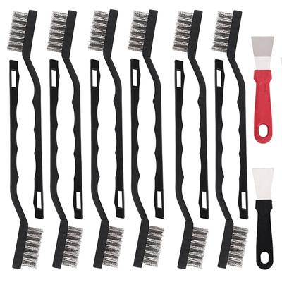 2025 Trend Wire Scratch Brush 12 Pcs Mini Stainless Steel Wire Brush Set With Curved Handle, Weld Slag And Rust Cleaning