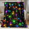 Colorful Starburst Galaxy Pattern Black Background Fleece Blanket Space Theme Decor Soft Flannel Throw For Kids And Adults