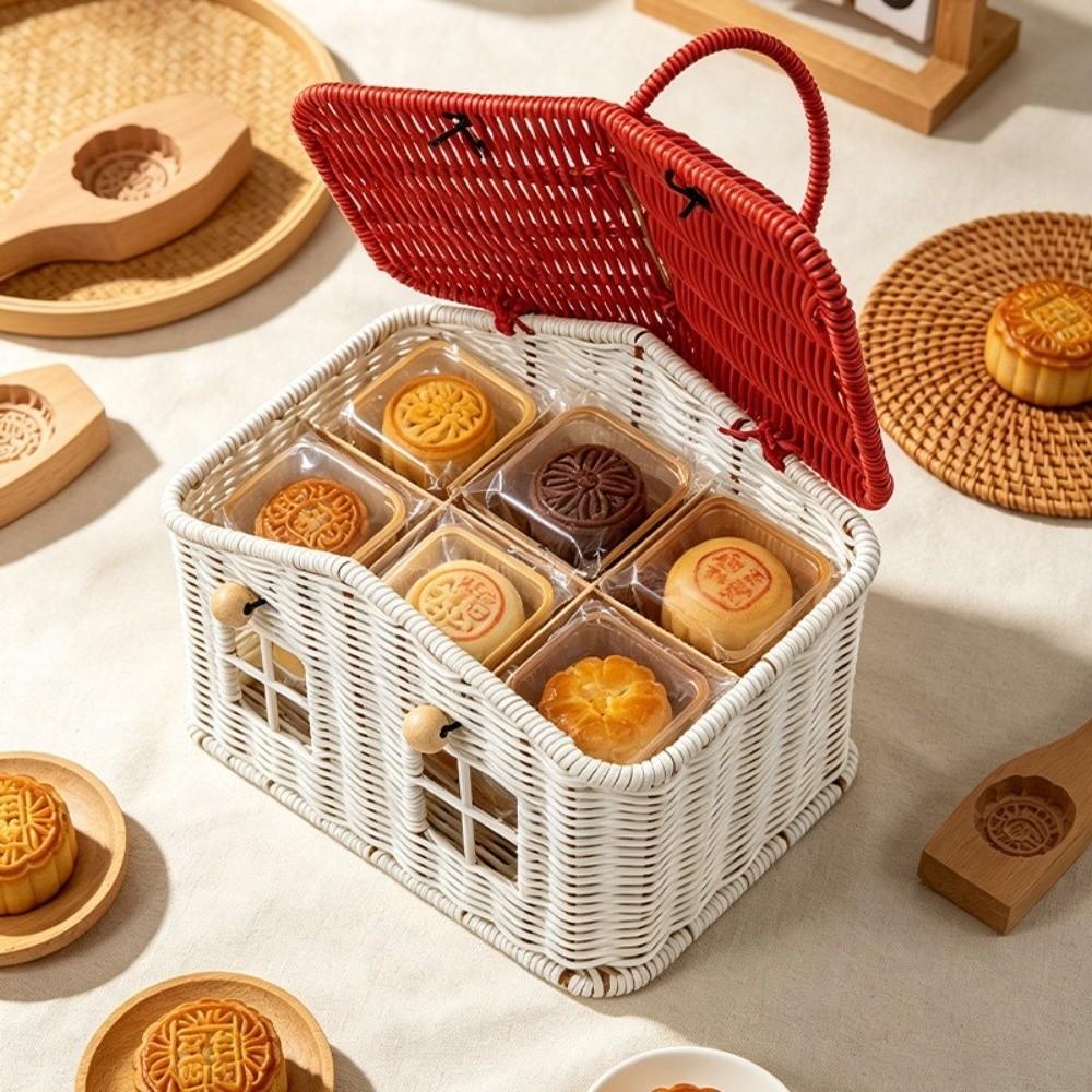 With Lid & Handle House Shaped Gift Basket Sundries Organizer Woven Storage Basket  Picnic