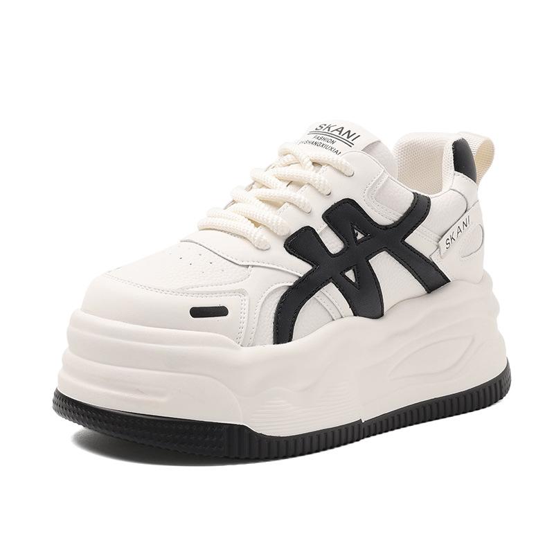 New early autumn women's shoes platform white shoes heightened comfort versatile breathable shoes casual sports shoes color matching