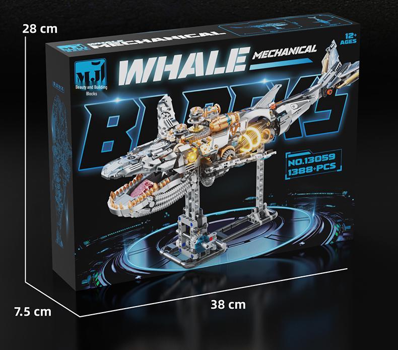 Lego-Compatible Electric Mechanical Whale Building Kit - Challenging DIY Animal Model Toy for Boys