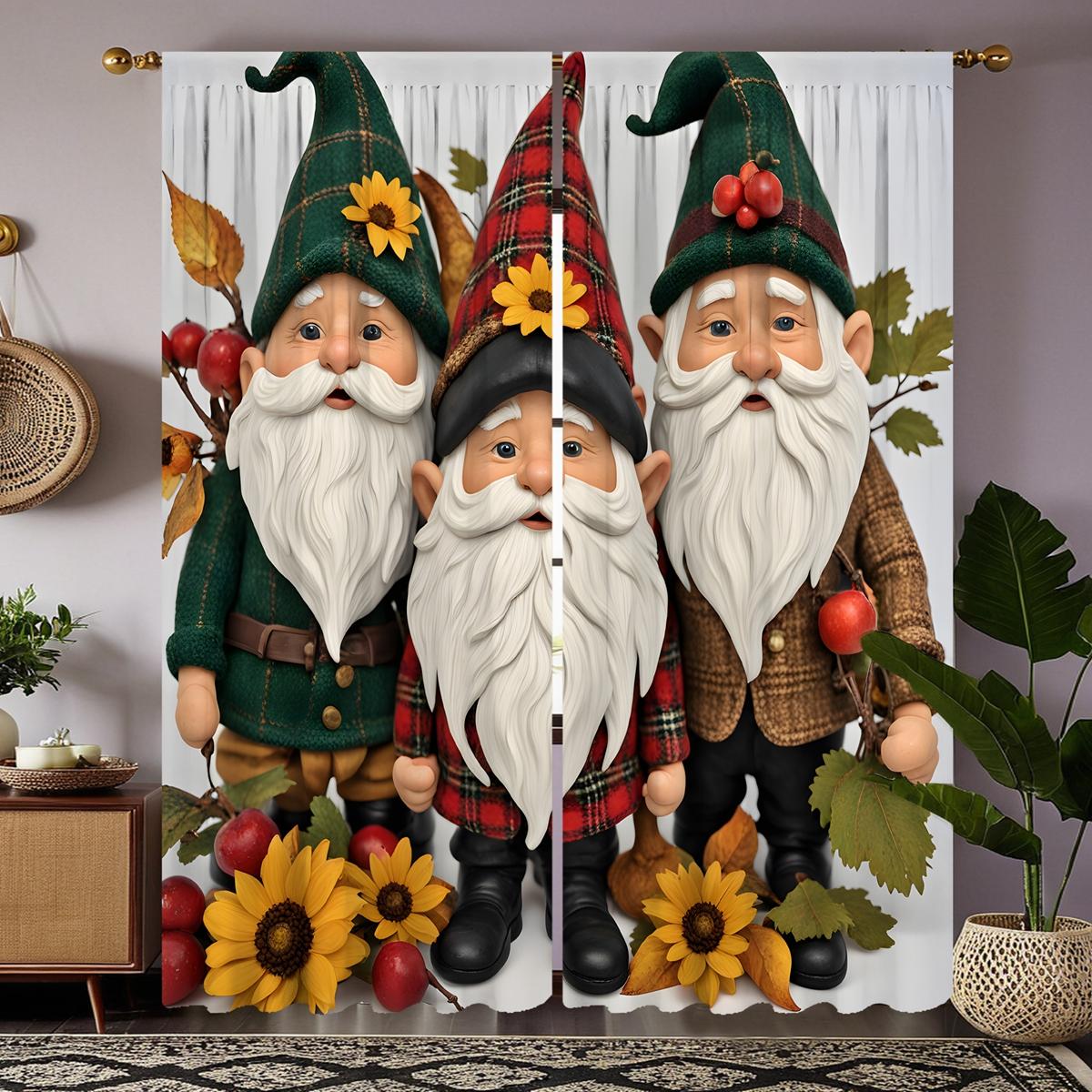 

2 шт. в упаковке HD Три Санта-Клауса Праздник урожая Подсолнух декоративная занавеска Белая галстук цифровая печать занавеска для домашнего декора sty W52H63inchW132H160cm