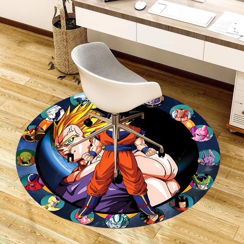 1 Stück Dragon Ball Super Charaktere Rundes Kunstwerk Runder Teppich, Hergestellt aus Polyester, Zur Dekoration von Bürostühlen, Wohnzimmern, Lebendiger Dekorativer Teppich