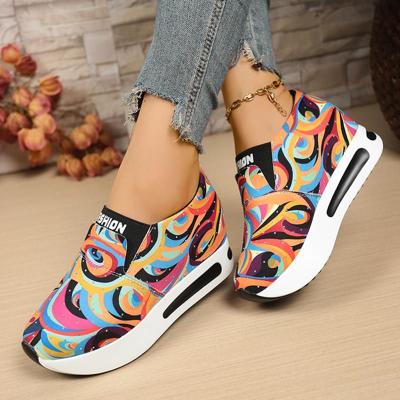 Fashion Fashion Graffiti Platform Sneakers for Women Lightweight Height Increase Casual Shoes Woman Comfy Slip On Hidden Wedge Sneakers