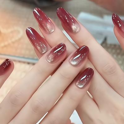 Uñas Postizas de Presión Medianas Stiletto con Purpurina Uñas Falsas Press ons con Diseño Reutilizables Acrílico Uña Falsa Cobertura Completa Uña Adhesiva para Mujeres