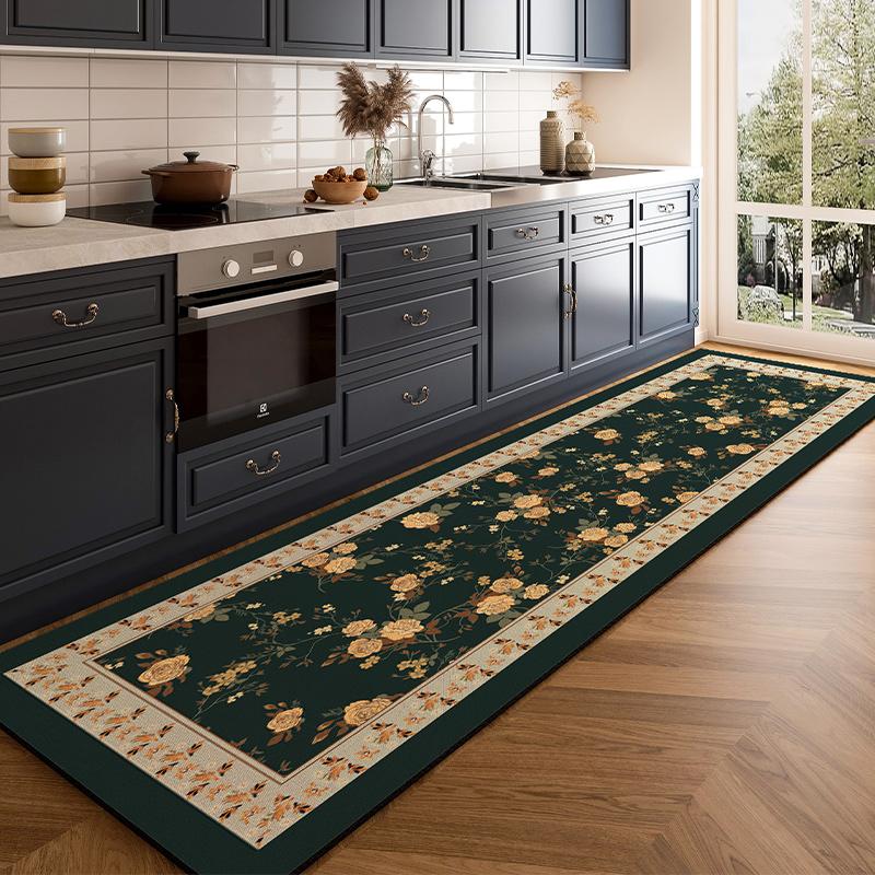 Vintage Floral Pattern Long Runner Rug - Anti-Slip Retro Flower Carpet for Home Corridor Entryway Living Room Bedroom Hallway