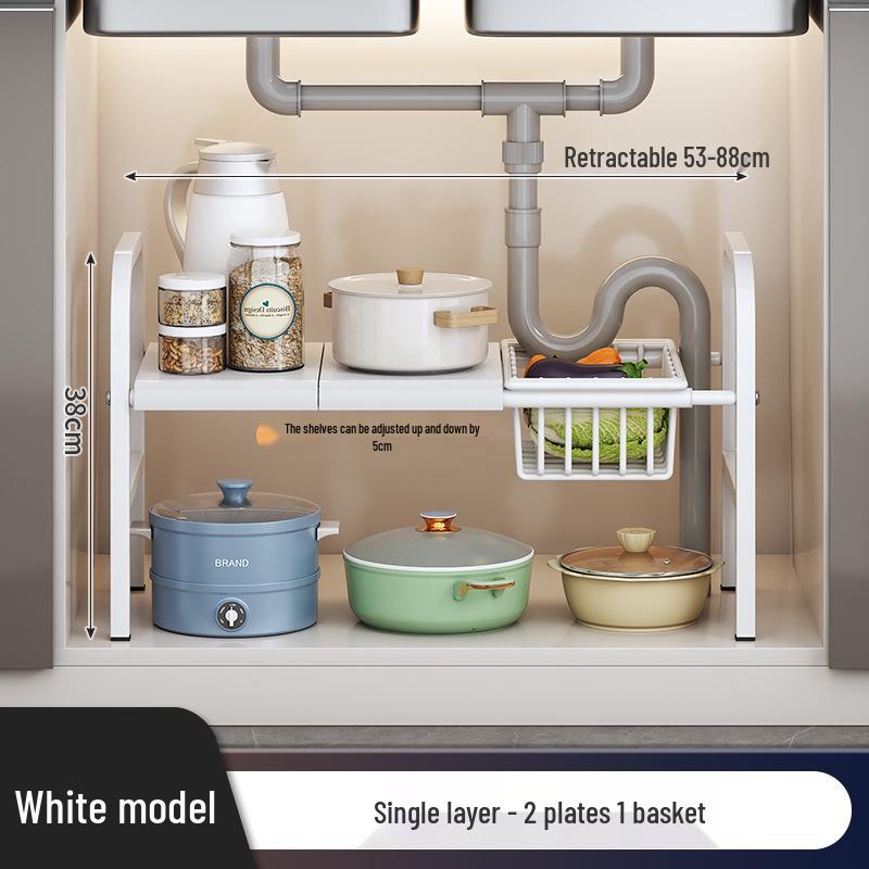 Rozšiřitelný kuchyňský úložný regál: Podumyvadlová police na organizér na nádobí