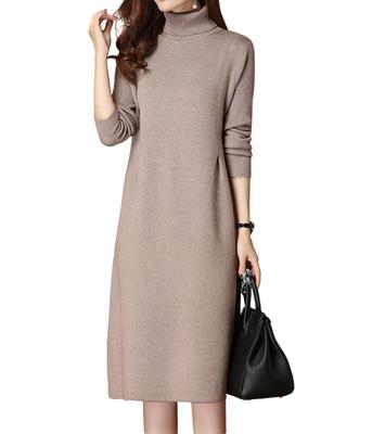 Knit Beautiful High Long Slim Tunic Suitable for Women In Their and B56BWN B-Talk Women's Dress, Fall/Winter Dress, Knee-Length, Turtleneck, Neck,
