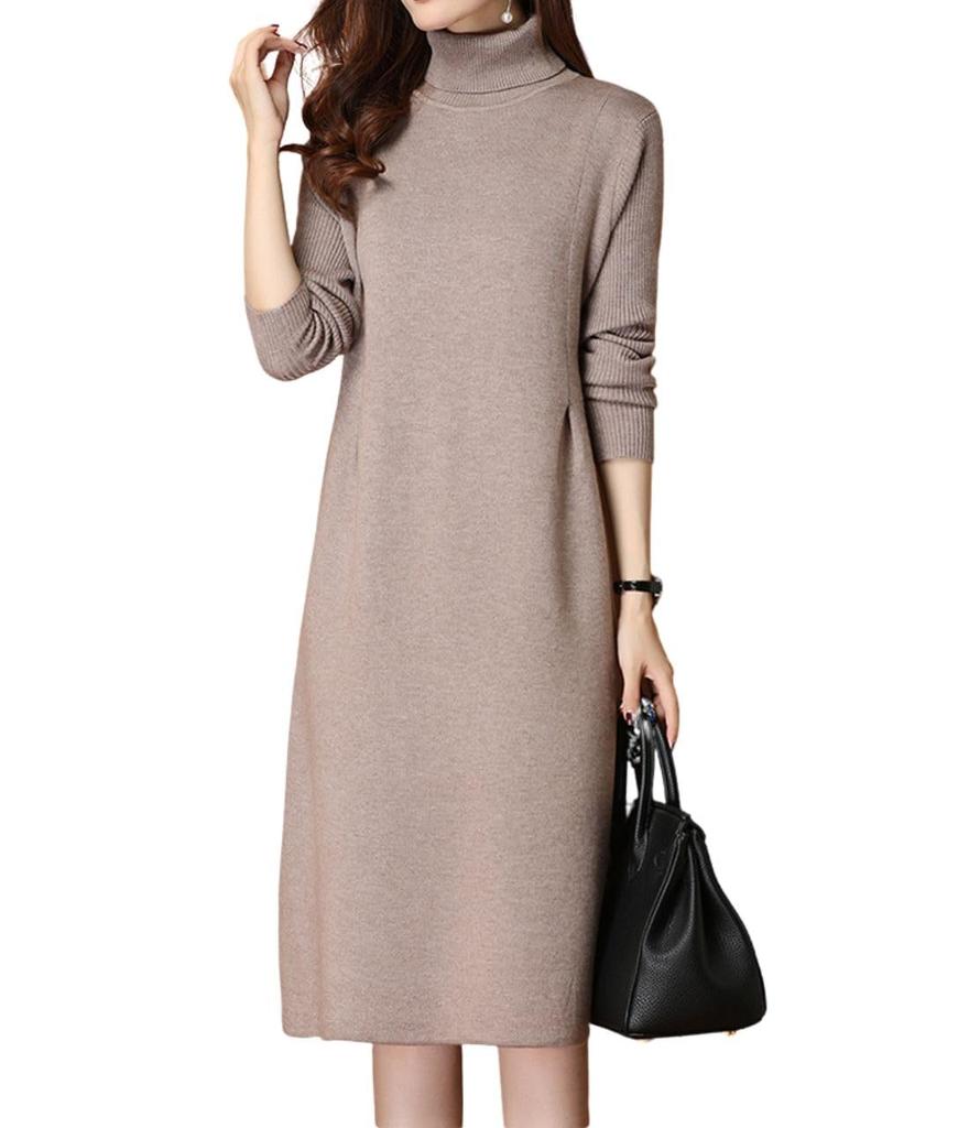 Knit Beautiful High Long Slim Tunic Suitable for Women in Their and B56BWN B-Talk Women's Dress, Fall/Winter Dress, Knee-Length, Turtleneck, Neck,