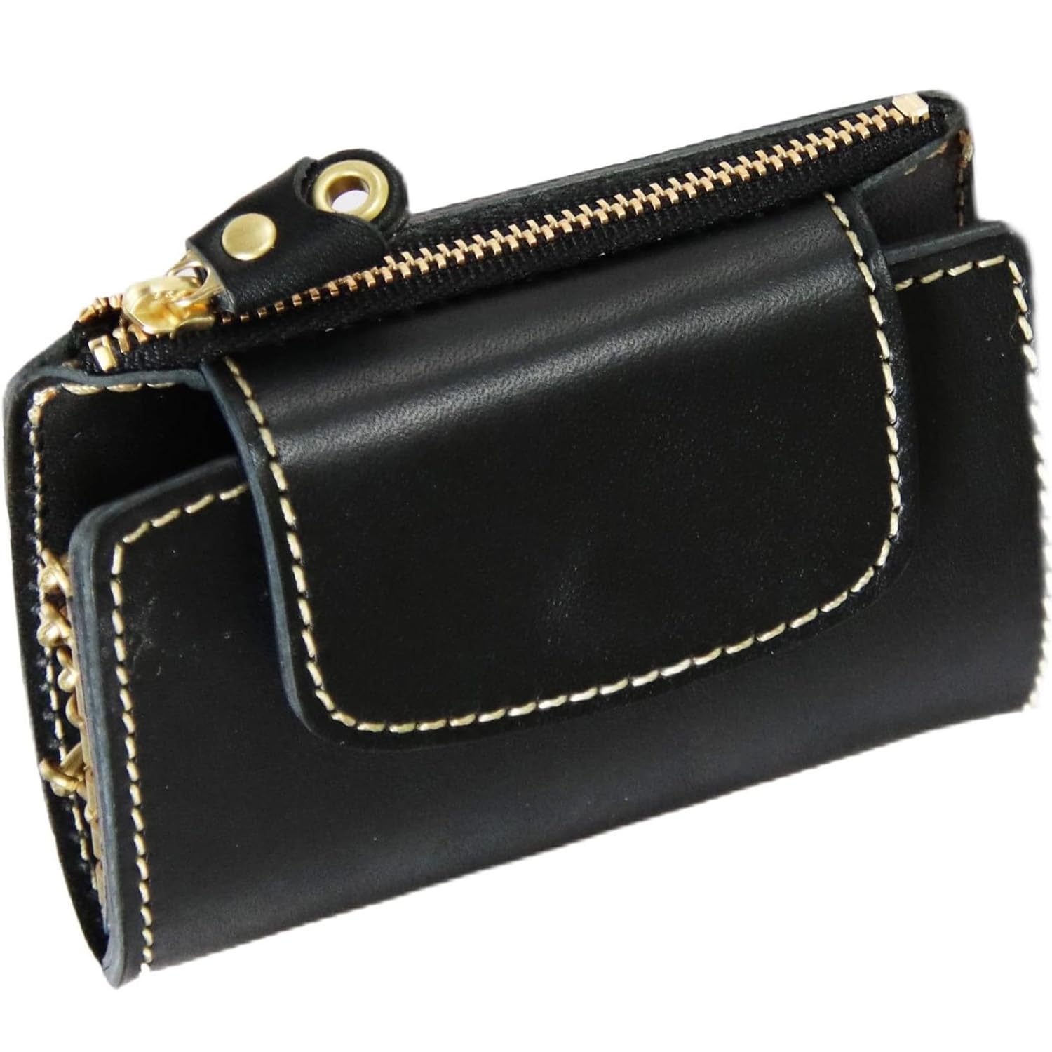 

Мужской чехол для ключей PORCO ROSSO со встроенным кошельком для монет, 6-кольцевой чехол для смарт-ключа из кожи Точиги с брелоком, Сделано в Японии компанией Porco Rosso, Черный.