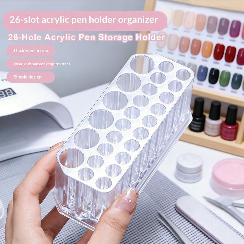 26 Holes Acrylic Nail Brushes Organizer Nail Art Kit Storage Tools Makeup Cosmetics Pen Display Case Holder Holder Showing Shelf