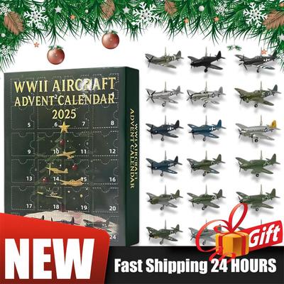 1-2Set WWII Aircraft 24 Days Christmas Countdown Calendar with 2D Acrylic Warbirds Christmas Advent Calendar Xmas Surprise Gifts