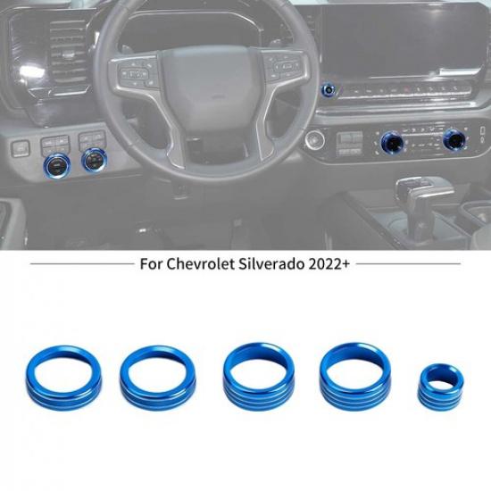 5xBlue Headlight Radio AC Climate controls Knobs Cover For Chevy Silverado +