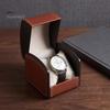Business Style Watch Box Single with Curved Flip Lid, Soft Interior Lining Wristwatch Protective Case Holder, Waterproof PU Leather for Luxury