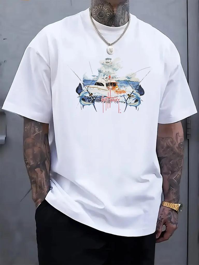Casual Fishing Graphic Print T-shirt