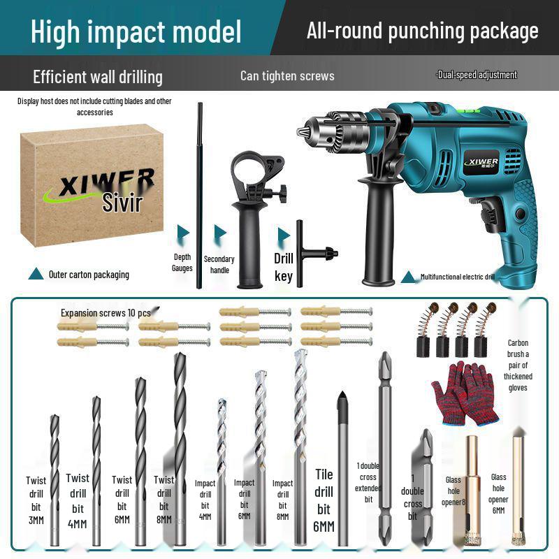 Handheld Electric Drill Set: Multi-Function Wall Drill & Power Tool for Household Use