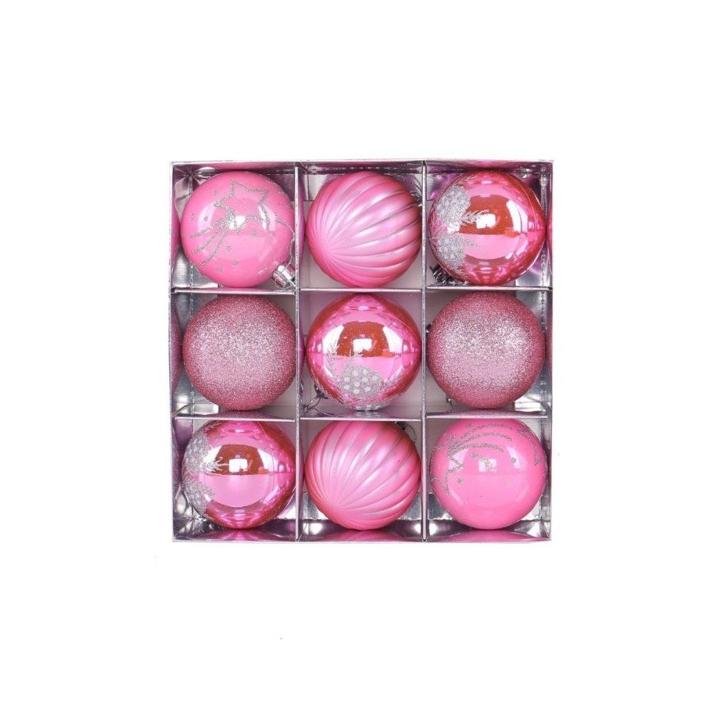 9Pcs/Set Plastic Christmas Balls with Gold Pattern Shatterproof Christmas Balls Pendant Decorative Red Xmas Tree Ornaments