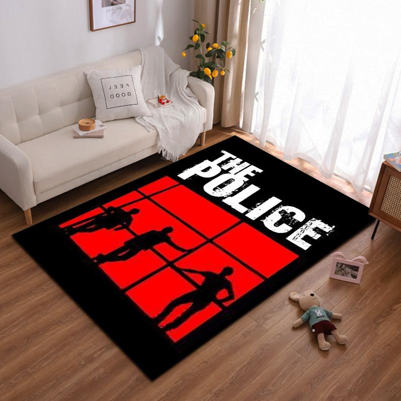 The Police Silhouette on Red Grid Design Rug Non-slip rug suitable for living room and bedroom sofas
