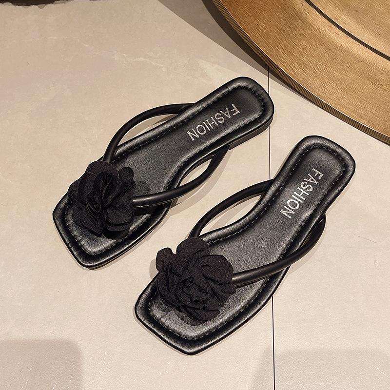 

Fashion Womens 2025 Flat Thong Flip Flops Soft Sole Comfortable Flowers Accessories Sandals Summer Beach Slip-On Outdoor Slide Shoes 35