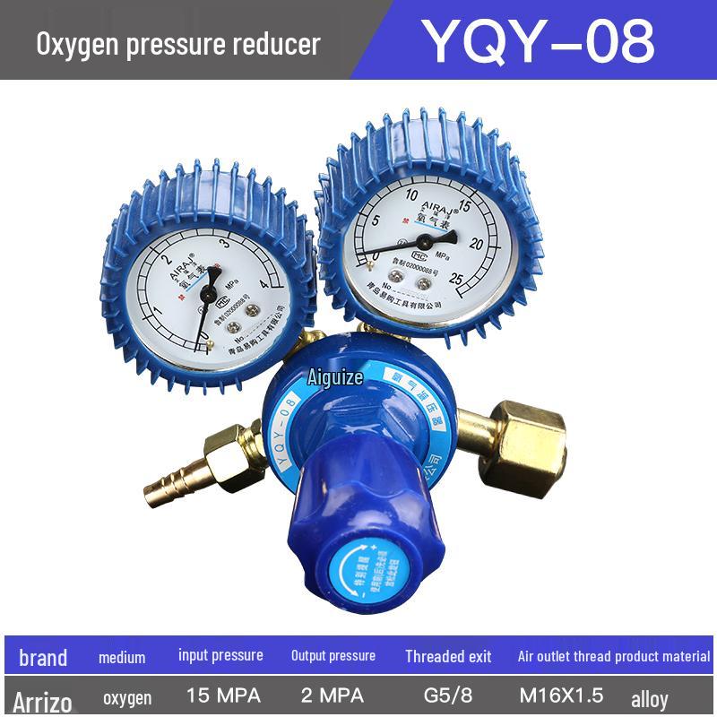 Arizze Gas Regulator & Pressure Gauge: Oxygen, Acetylene, Propane, Argon Compatible, All-Copper Shockproof Valve.