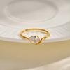 Minimalistischer Wassertropfen Weißer Zirkon Damenring, Wellentropfen Edelstahlring, 18K Goldbeschichtet Wasserdicht Luxuriöser Schmuck
