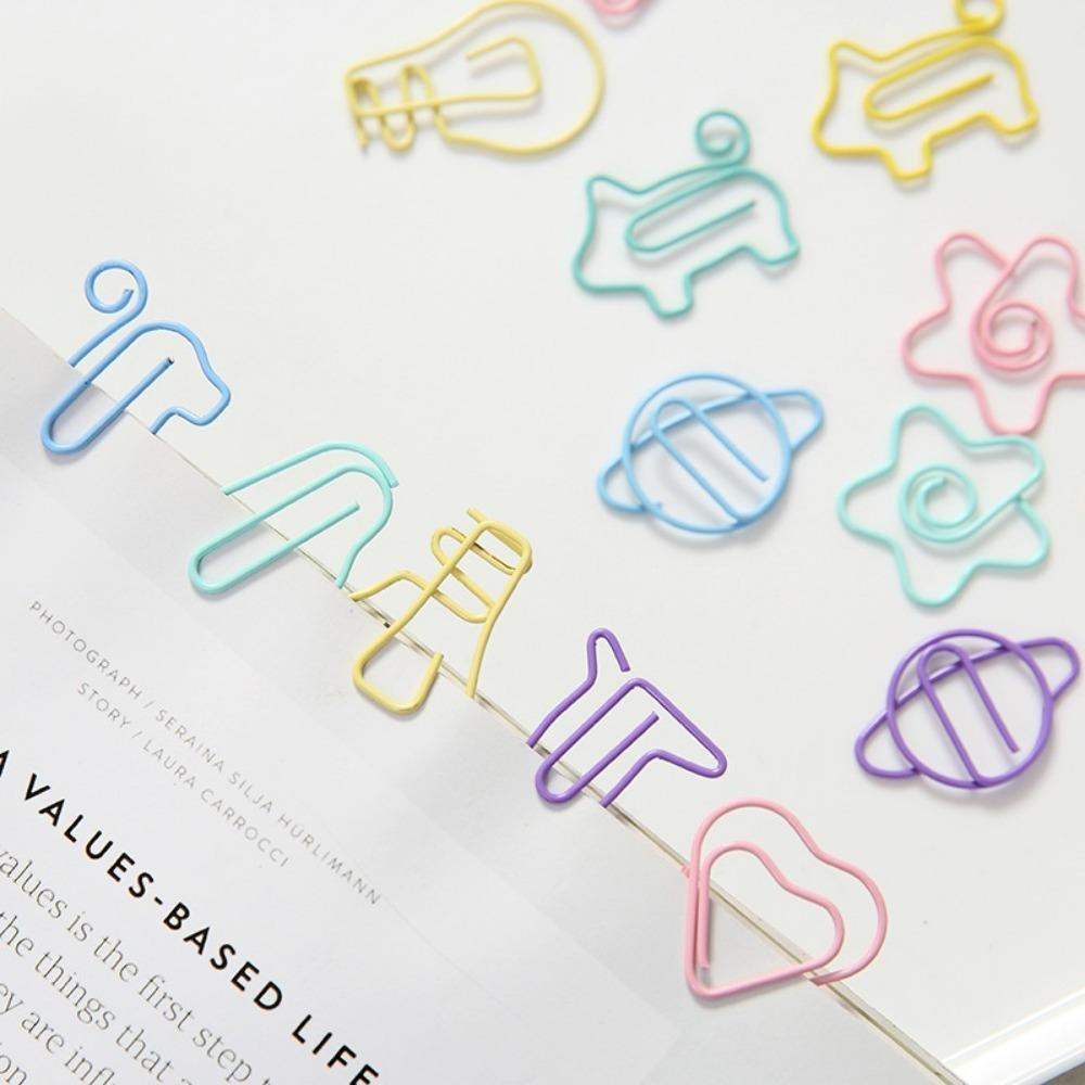 10Pcs Creative Metal Paperclips a Pack Student Candy Color Bookmark Clip Student Stationery School Office Supplies