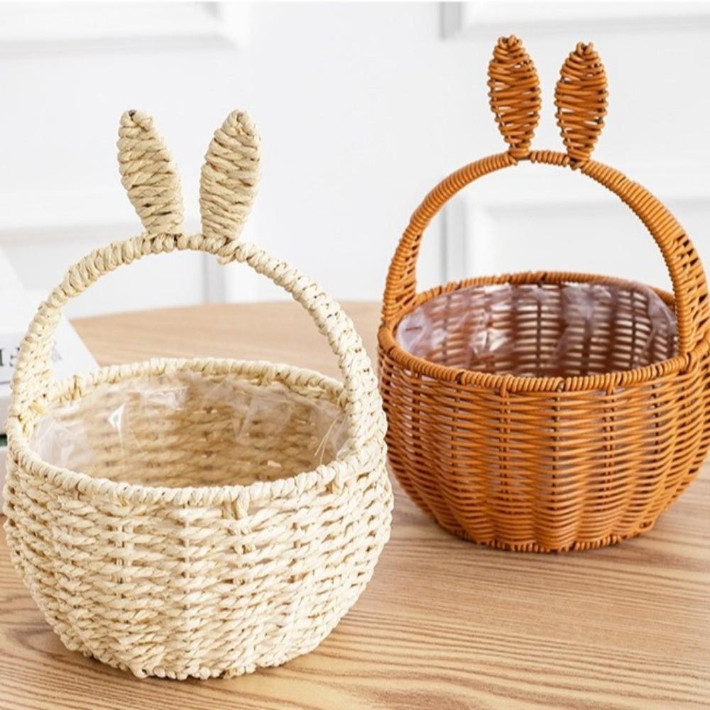 Cartoon Bunny Ear Storage Basket, Creative Flower Arrangement Basket, Hand-woven Basket, Storage Basket, Easter Holiday Gift